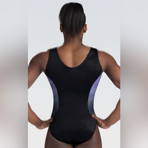 NWT purple and black BRANDED V-Neck Workout Leotard Style #3858 - Picture 2 of 13